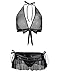 Women's Holiday Sexy Mesh Lingerie Halter Top See Through Bra Mini Leather Skirt With Pant Set (M, Black)