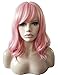 ANESHE 14 Inches Women Girls Short Pink Wavy Wig Curly Synthetic Hair Wig With Air Bangs (Pink)