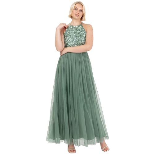 Maya Deluxe Maya Deluxe Womens Ladies Bridesmaid Maxi Dress Halter Neck Sequin Embellished Prom Graduation Wedding, Vestito per Damigella d’Onore Donna, Deep Mint,