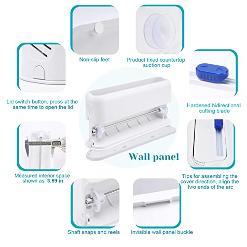 Levvohd Wall Mount Plastic Wrap Dispenser with Cutter, Large Compatible 12 X 750 Ft Cling Film