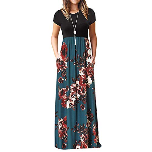 Maxi Dress for Women, Kiasebu Womens O Neck Loose Stripe Floral Print Long Maxi Casual Dresses Pockets