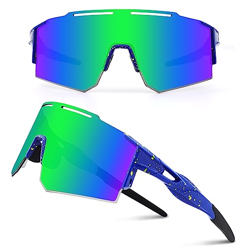 Duduking Sonnenbrille Fahrradbrille Herren Damen,Wassertransferdruck Sportbrillen Radsport Brillen Für Outdoorsport Radfahren Laufen Golf Uv 400 Schutz Baseball Brille (Grün)