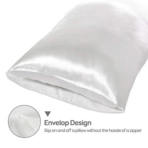 Sivio Satin Pillowcase for Hair and Skin, 2-Pack, Queen/Standard Size (20 x 30 inches), Slip Pillow Cases, Soft Satin Pillow Cover with Envelope Closure, Ivory White