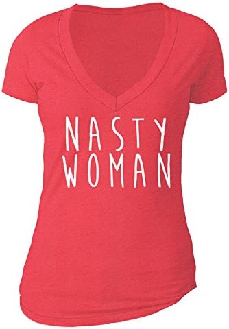 XtraFly Apparel Women’s Nasty Woman V-neck T-shirt (Large / L, Red)