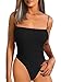 BEAGIMEG Women's Spaghetti Strap Bodysuits Tops Back Adjustable Solid Basic Leotard Black