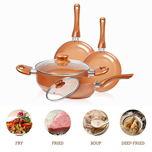 FRUITEAM 6piece Nonstick Kitchen Cookware Set, Ceramic