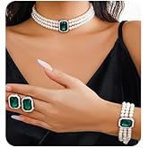 Wekicic Faux Pearl Necklace Earrings Set for Women Crystal Pearl Choker Necklace Bracelet Set 1920s Jewelry for Wedding Party