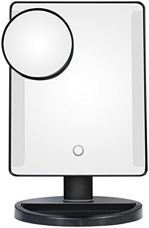 Thosdt Makeup Mirror Lighted Vanity Mirror Travel with 10X Magnifying Pocket Spot Mirror 180° Rotation Table Countertop Cosmetic Bathroom Mirror(Black)