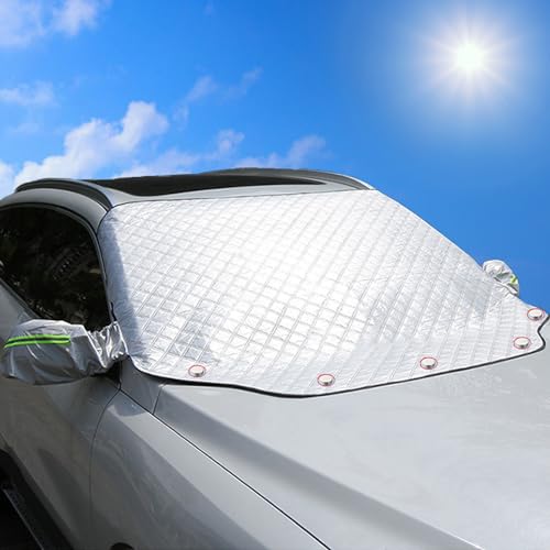 NOYVYDS Car Front Windshield Sunscreen, Car Windscreen Cover Against UV Rays and Heat, Magnetic, Universal for Most Vehicles, 199 x 127 cm, Silver