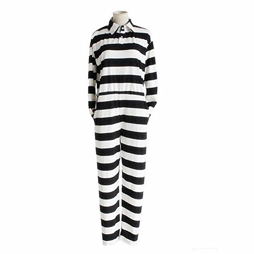 Horries Prison Uniform Stripe Jumpsuits Onesies Anime Prison School Cosplay Costume - Image 2