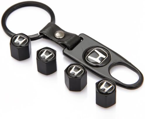 TKXT Black Universal Wheel Tire Valve Stem Caps Covers and 1 pcs Keychain