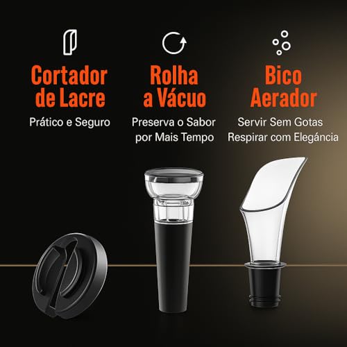 Kit Abridor de Vinho Elétrico 4 em 1, Saca-Rolhas Automático com Decanter, Tampa a Vácuo e Cortador de Lacre