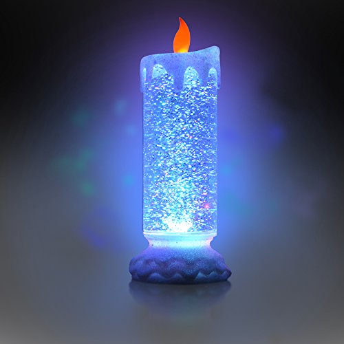Flameless Festive Water filled LED Christmas Glitter Candle, 10 Inches