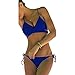 thinkbest Women Summer Sun Beach Swim Bandeau Triangle Push-Up Padded Bikini Suit (Small, Dark Blue)