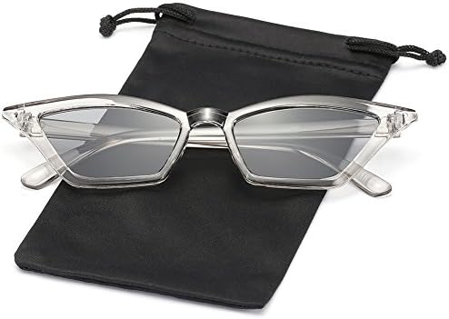 Cateye Sunglasses Small for Women Retro Sharp Frame 90s Chic Tinted Lens Shades by LOOKEYE, Clear Gray Frame and Gray Lens