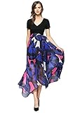 Joy EnvyLand Women V Neck Tunic Floral Chiffon Evening Party Maxi Swing Dress