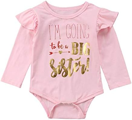 Infant Baby Girl I'm Going to Be A Big Sister Pink Romper Bodysuit Ruffle Long Sleeve One Piece Outfit