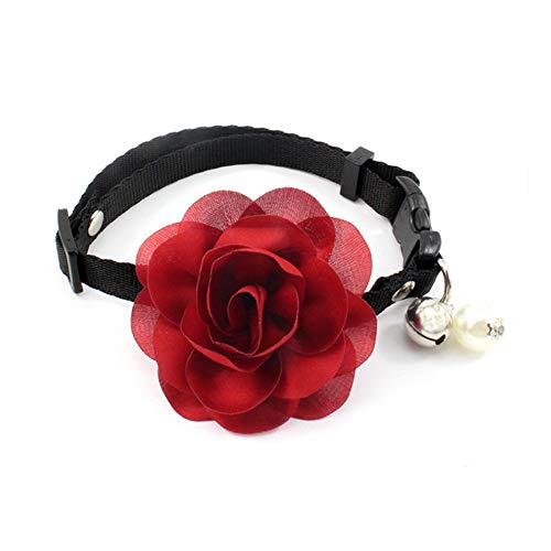 PetFavorites Designer Wedding Flower Suede Leather Pet Cat Dog Bow Tie Collar Necklace Jewelry with Bell Charm for Pets Cats Extra Small Dogs Female Puppy Yorkie Girl (Red, 6 to 7.8-Inch) - Thumbnail 2