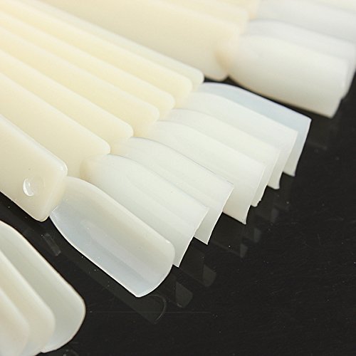 Beauticom 200 Natural Acrylic False Tip Sticks with Metal Ring Holders Fan-Shaped Nail Art Display Chart Practice Tips Tool - 200 Tips