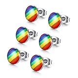 MG Gay Pride Jewelry Stainless Steel Rainbow Striped Round Dot Stud Earrings for Men Women,Gay and Lesbian LGBT Pride Earrings