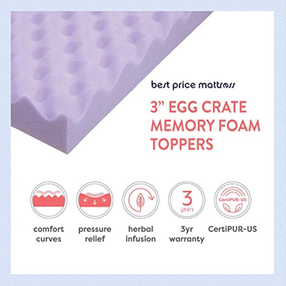 Queen 3 Inch Egg Crate Memory Foam Bed Topper With Lavender Cooling