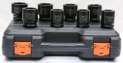 CENATA YM8049 RIGID 8-Piece 3/4 Inch Drive 6-Point STANDARD SAE CHROME-MOLY Heavy Duty Impact Socket Set Features High Visibility Laser-Etched Markings, Black Phosphate Finish, Meet or Exceed ANSI Standards, Package in a durable blow-molded storage case