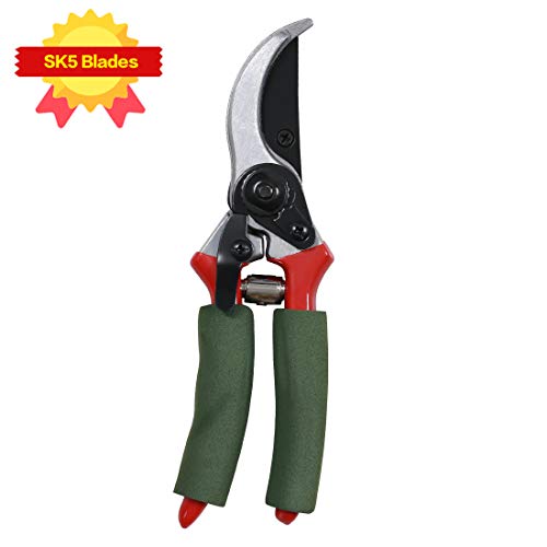 HONGJUN Professional Garden Pruning Shears Soft Foam Handle Razor Sharp Hand Pruners SK 5 Blades Clippers Safety Lock Snipping Off Branches (Foam Handle)