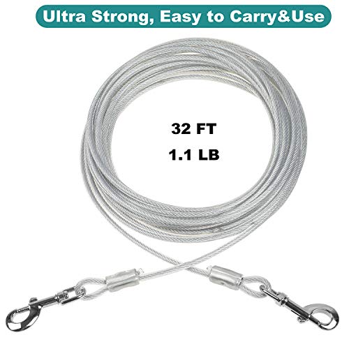 Dog Tie Out Cable 32 ft Length 550 lbs Break Strength Galvanized