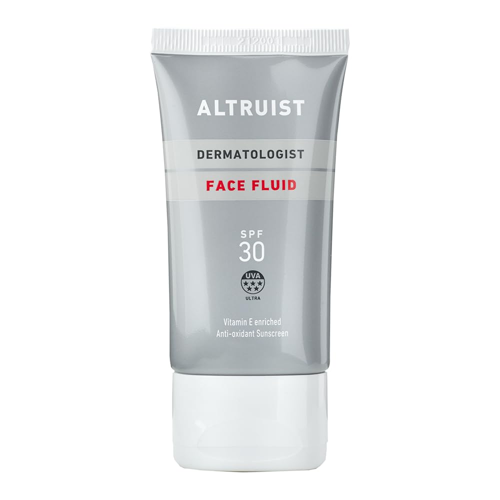 Altruist Dermatologist Sunscreen Fluid SPF30 – Superior 5star UVA protection by Dr Andrew Birnie premium antioxidant face protection, White, Unscented, 50 millilitre