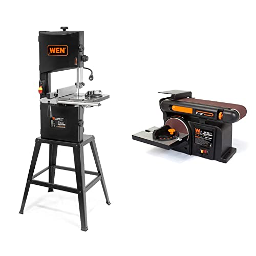 WEN Band Saw with Stand, 10-Inch, 3.5-Amp, Two-Speed (BA3962) & 6502T 4.3-Amp 4 x 36 in. Belt and 6 in. Disc Sander with Cast Iron Base