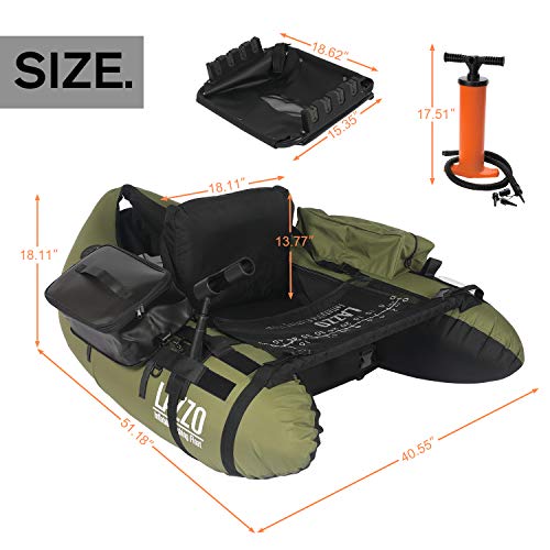 LAZZO Inflatable Fishing Float Tube with Hand Air Pump, Hold up to