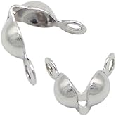 200pcs Clamshell Calotte Bead Tip 8mm Crimp End Caps Sterling Silver Plated Brass 2 Closed Rings (4mm Cup) for DIY Craft Jewelry Making CF48-1