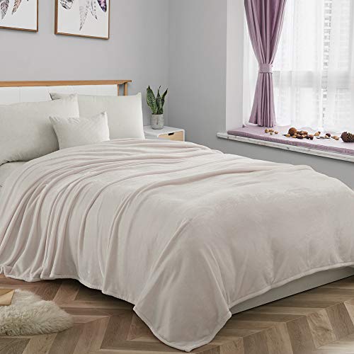KAWAHOME Fleece Blanket Lightweight Fuzzy Microfiber Spring Blanket for Bed Couch Sofa King Size 108 X 90 Inches White