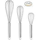 Set of 3 Stainless Steel Whisk 8"+10"+12", Kitchen Balloon Hand Stainless Whisk Set for Blending Whisking Beating Stirring by Ouddy