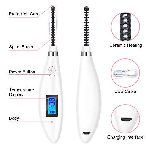 Electric Eyelash Curler, Acavado Heated Eyelash Curler【2019 New Version】Ceramic Constant Heating, Temperature Digital Display, USB Rechargeable, Natural Long Lasting for Women Routine Makeup (White) - Thumbnail 2