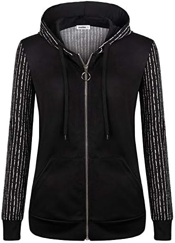 Dimildm Women's Long Sleeve Full Zip-up Hoodie Casual Sweatshirt Hooded Lightweight Jacket with Kangaroo Pockets