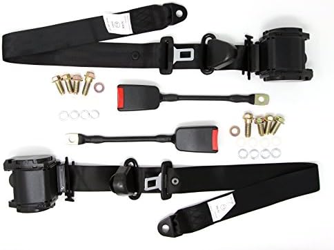 Garen Universal 3 points Retractable Golf Cart Seat Belt Kit 2 Pack (Black Metal Stalk)