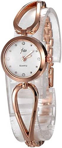 JW Round Dial Gold Alloy Band Stainless Steel Cover Lady Bangle Quartz Watch - White