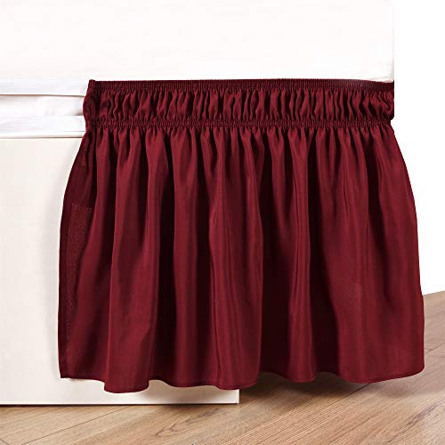 Biscaynebay Wrap Around Bed Skirts, Burgundy for King & Cal King Size Beds 15 Inches Drop