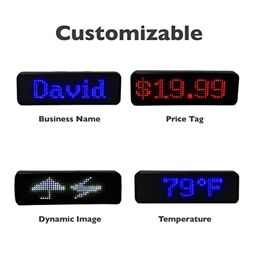 Wireless Bluetooth LED Name Badge Rechargeable Name Tag Cellphone Programmable by EKR (White