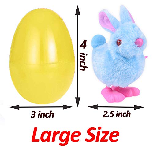 20 Bulk Kids Easter Basket Stuffers,10 Large Surprise Easter Eggs Toy Inside 10 Wind-Up Bunny Chicks Jumbo Prefilled Plastic Easter Eggs Plush Stuffed Animals Toys Toddler Girl Boy Easter Party Favors - Thumbnail 2