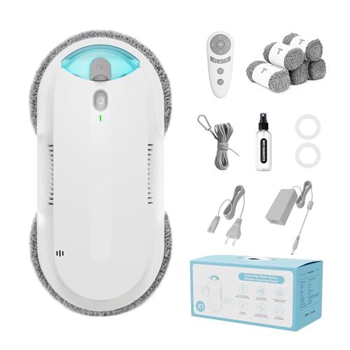 HIXZAP Window Cleaning Robot - Double Helix 4800-6400Pa Suction, Dual Ultrasonic Spray, 85ml Tank, Edge Detection, Anti-Drop, 3 Cleaning Modes for Streak-Free Glas