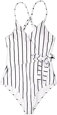 Bequemer Laden White Black Stripe One-Piece Swimsuit Beach Swimwear Bathing Suit