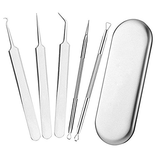 TOOGOO 5pcs Acne Blackhead Remover Picker Comedone Pimple Blemish Extractor Needle Awl