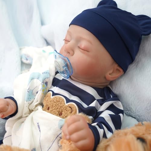 Brastoy Bebê Reborn Boneca Menino Silicone Olhos Castanho 48cm (Urso Menino 48cm)