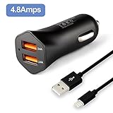 Uker 3.1 A Dual USB Car Charger with 3 Feet 8 Pin certified Lightning Charging and Sync Cable