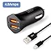 Fleeken iPhone USB Car Charger, 24W/4.8A Dual Port Car Fast Charger Adapter with 1-Pack 3 foot Lightning to USB Cord for iPhone X 8 Plus 8 7 Plus 7 6S Plus 6 S 5S 5C 5 SE