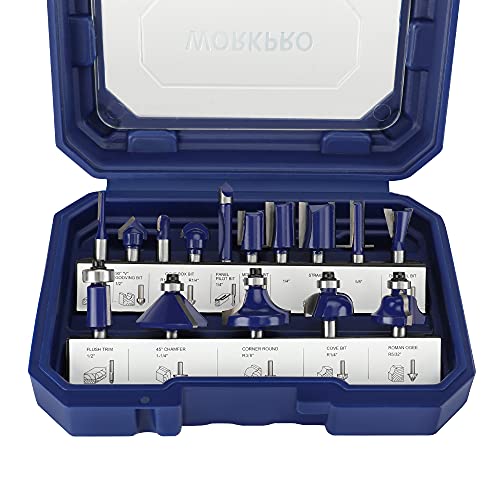 WORKPRO 15Piece Router Bits Set, 1/4Inch Shank Tungsten Carbide Router Bits for Woodworking
