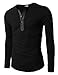 H2H Mens Henley T-shirts with Long Sleeve, Black, US M (Asia L)