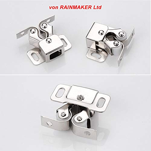 LOOTICH Cabinet Door Steel Twin Roller Catches with Plates and Screws for Kitchen Cupboard Home Furniture Bathroom Wardrobe Latch Silent Locks Stopper Spring Loaded (20 Pcs)